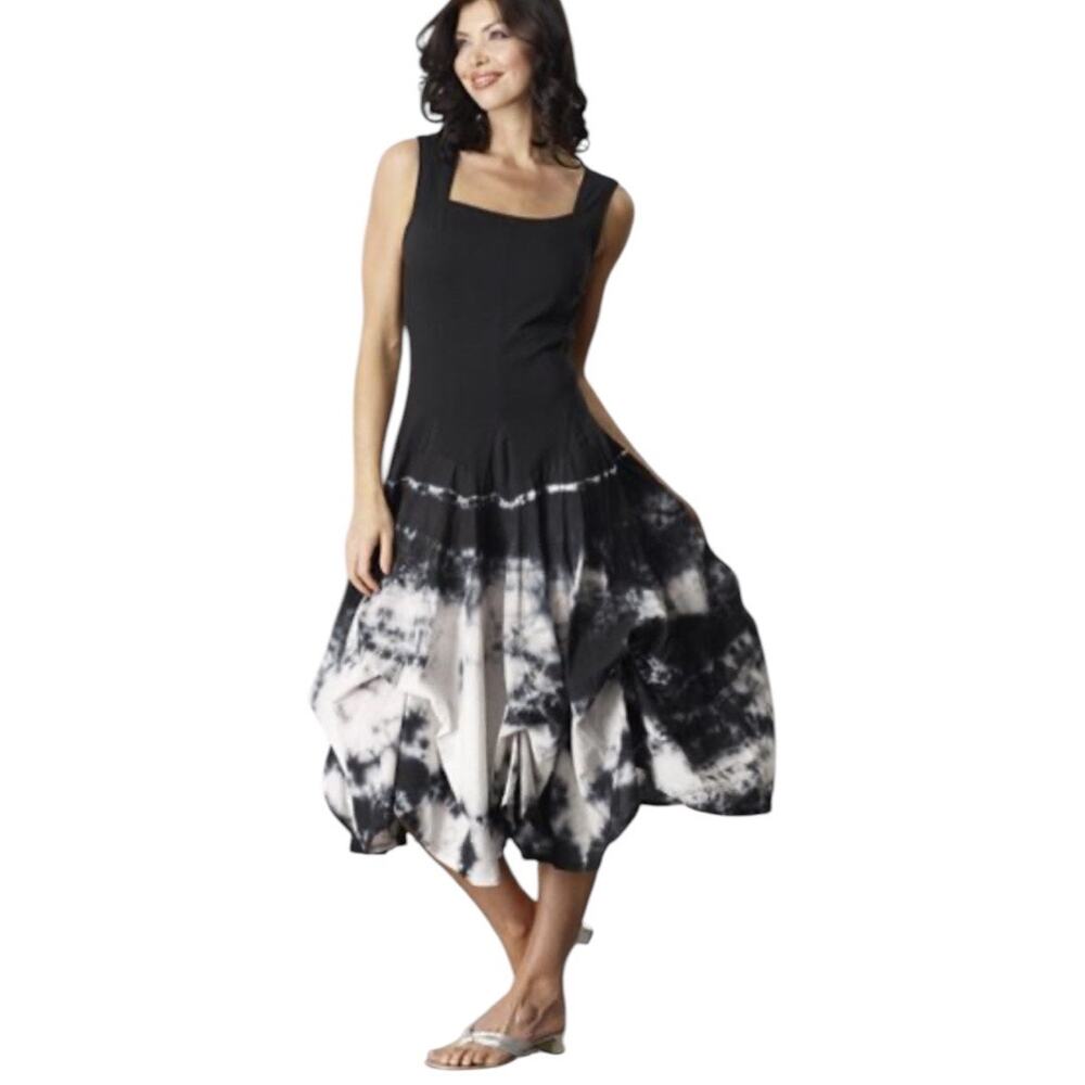 Cute Options Reverse Tie Dye Round Neck Dress with Ties Size Large Black & White